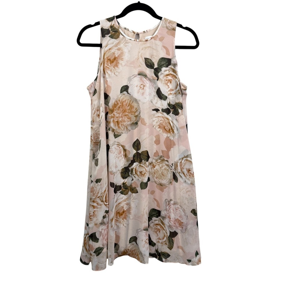 Calvin Klein Women's Beige Floral Sleeveless Shift Dress Lined Size 10*